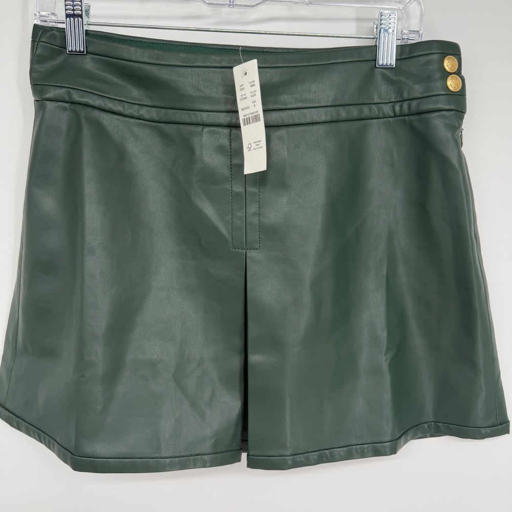 J.Crew Faux Leather Pleated Shorts Green Gold Crest Buttons Heritage Preppy 8